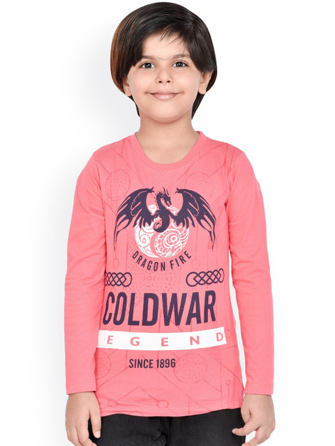 

ORANGE PUMPKKIN Boys Pink Printed Round Neck T-shirt