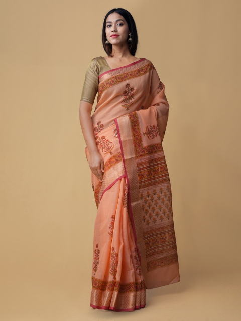 

Unnati Silks Orange Printed Pure Cotton Saree