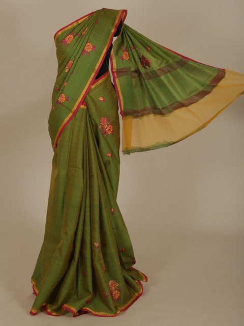 

Pothys Green Printed Tanchoi Kora Silk Saree