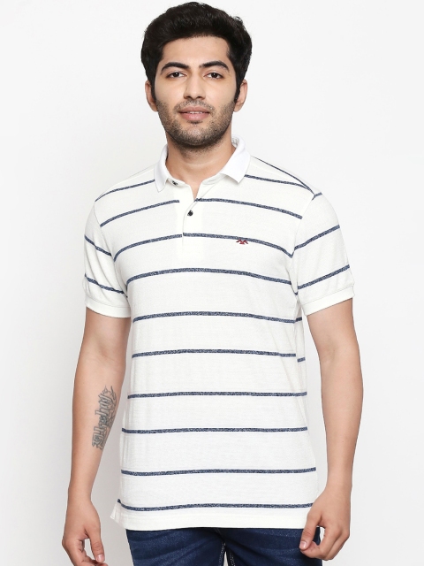 

Mufti Men White & Black Slim Fit Striped Polo Collar T-shirt