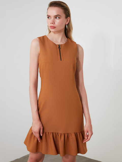 

TRENDYOL COLLECTION Women Brown Solid Sheath Dress