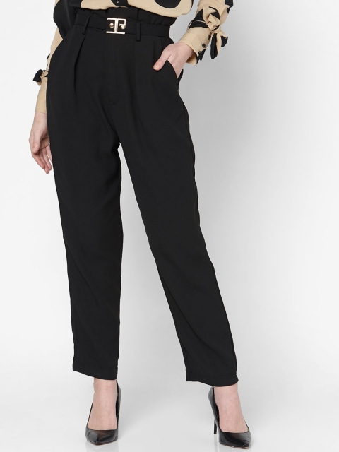 Deal Jeans Women Black Regular Fit Solid Formal Trousers