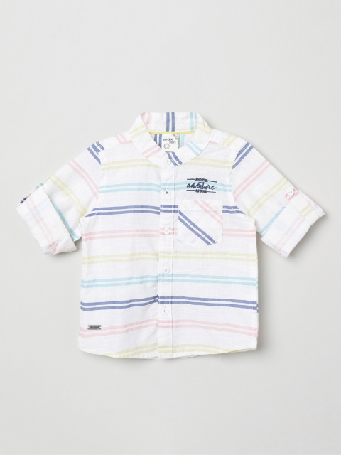 

max Boys White & Blue Regular Fit Striped Casual Shirt