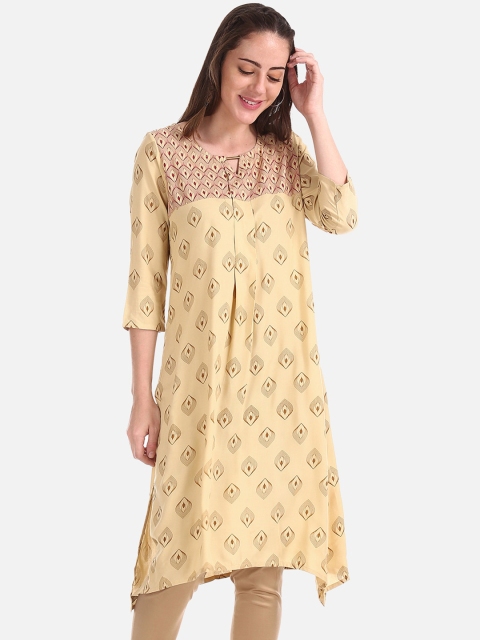 

Karigari Women Beige Printed A-Line Kurta