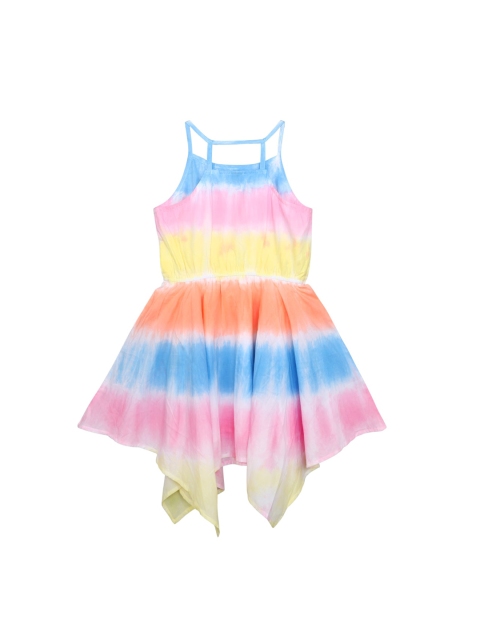 

Ishin DESIGNER STUDIO Girls Colourblocked Printed Fit and Flare Dress, Pink