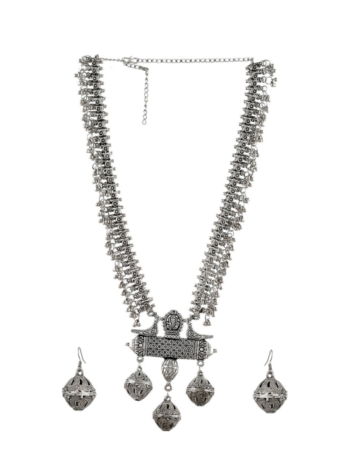 

Silvermerc Designs Women Oxidised Silver Plated Statement Necklace With Earrings