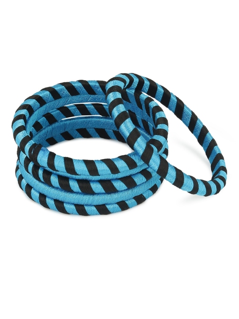 

AKSHARA Set Of 6 Blue & Black Silk Thread Handcrafted Bangles