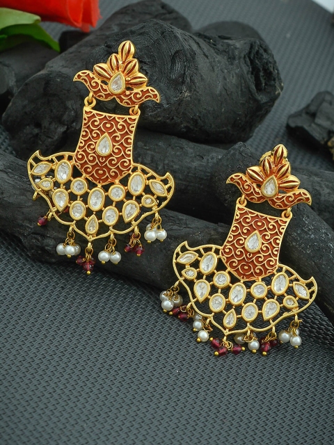 

Imittire Gold-Toned & Red Contemporary Drop Earrings