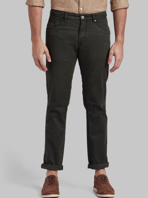 

Parx Men Olive Green Tapered Fit Printed Chinos