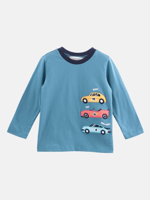 

Beebay Boys Blue Printed Round Neck Pure Cotton T-shirt