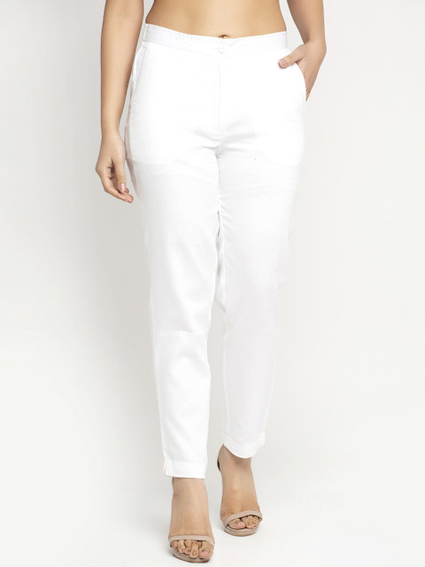 

Ayaany Women White Regular Fit Solid Cigarette Trousers