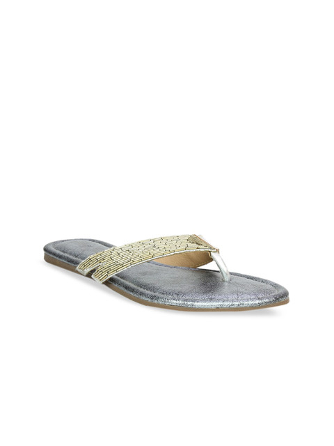 

Inc 5 Women Silver-Toned Solid Open Toe Flats