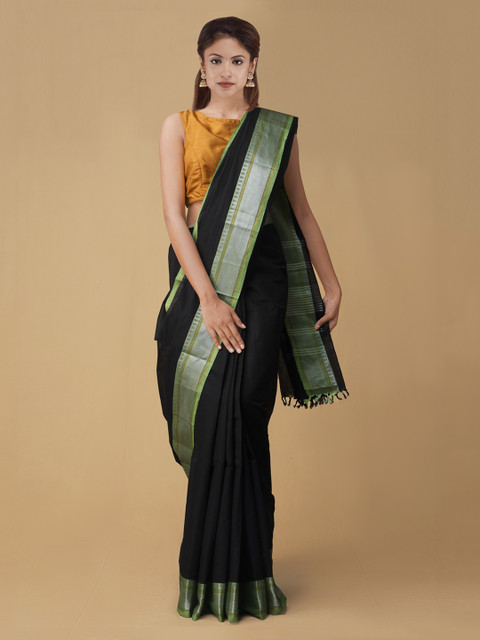 

Unnati Silks Black & Green Pure Kanchi Cotton Woven Design Handloom Saree