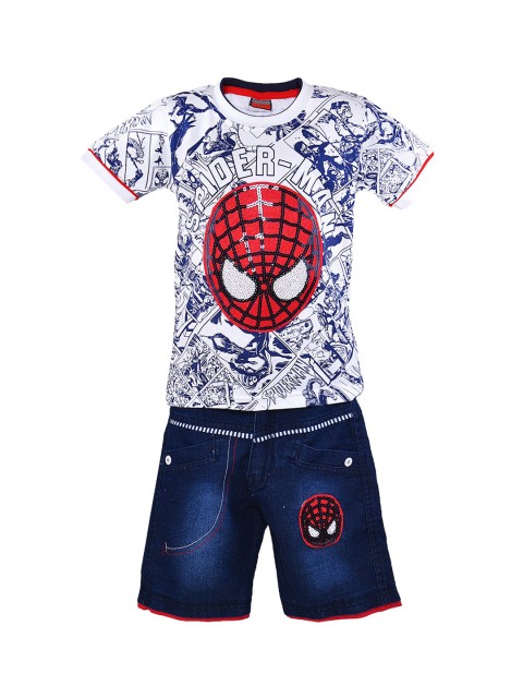 

Wish Karo Boys Blue & White Printed T-shirt with Shorts