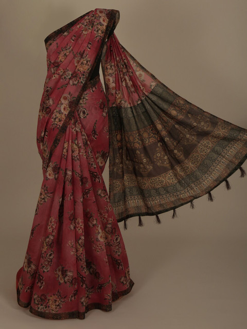 

Pothys Pink Printed Cotton Blend Saree