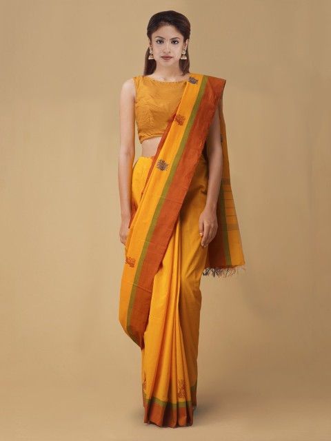 

Unnati Silks Yellow Solid Pure Kanchi Cotton Saree
