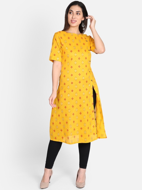 

Bani Women Women Yellow Printed A-Line Kurta