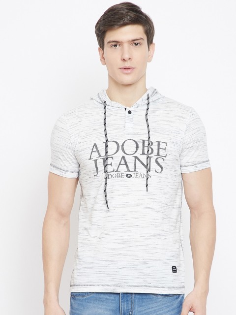 

Adobe Men White Printed Hood T-shirt