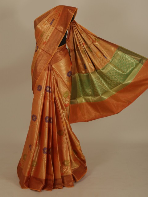 

Pothys Orange Woven Design Jute Silk Saree
