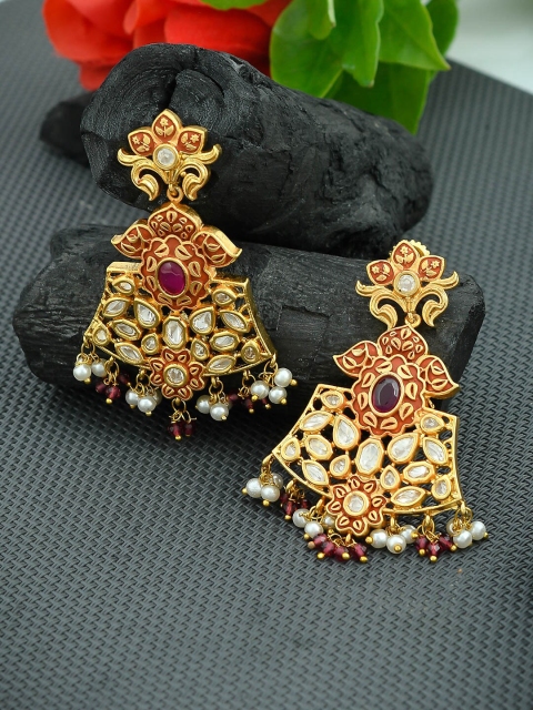 

Imittire Gold-Toned & White Classic Drop Earrings