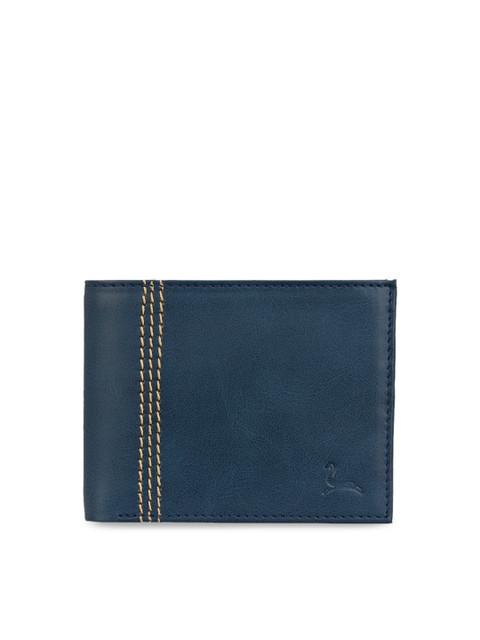 

Pacific Gold Men Teal Blue Solid Two Fold Faux Leather Wallet