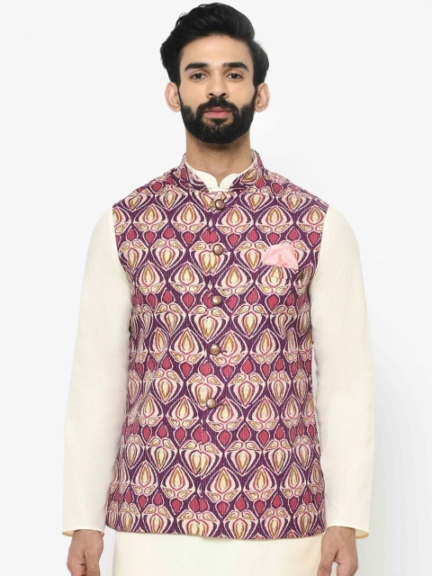 

Vartah Men Pink & Purple Printed Nehru Jacket