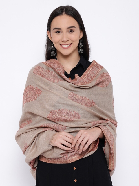 

Pashmoda Women Beige & Brown Woven Design Pure Wool Kaani Shawl