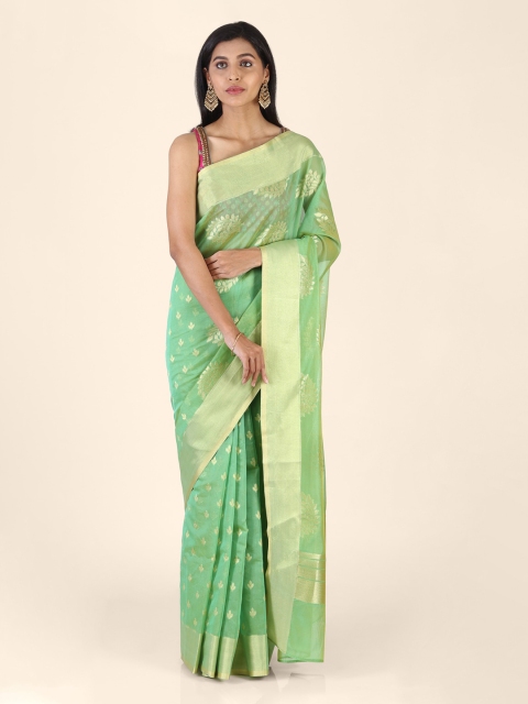 

Shruti and Mangaaysh Green Silk Blend Handloom Woven Design Banarasi Saree