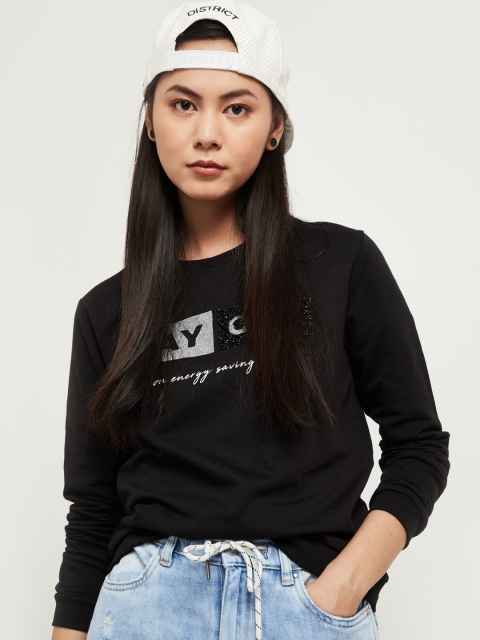 

max Women Black Printed Sweatshirt
