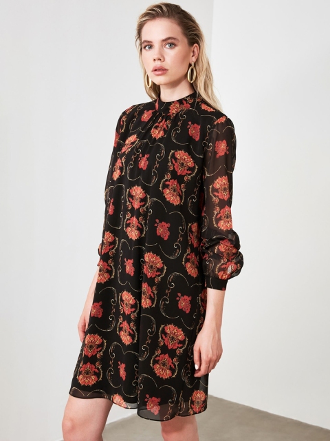 

TRENDYOL COLLECTION Women Black Printed A-Line Dress