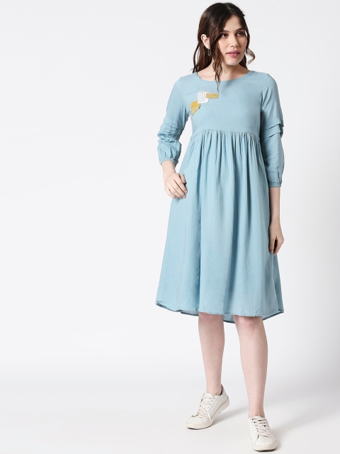 

TERQUOIS Women Blue Solid Empire Dress