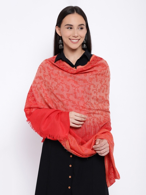 

Pashmoda Women Red Woven Design Pure Wool Kaani Shawl