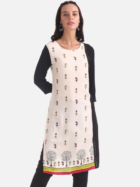 

Karigari Women Black & Beige Printed A-Line Kurta