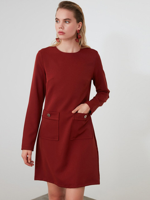 

TRENDYOL COLLECTION Women Brown Solid A-Line Dress