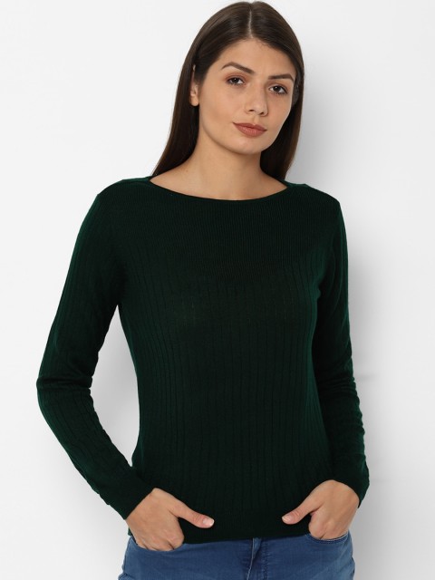 

Allen Solly Woman Green Self-Striped Sweater