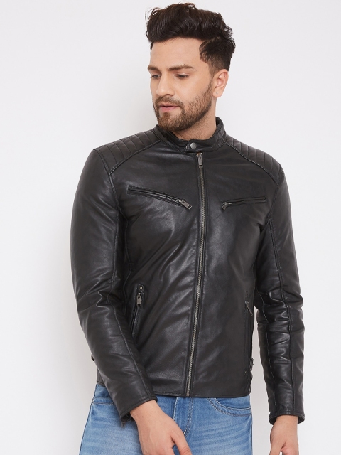 

Justanned Men Black Solid Lightweight Leather Jacket