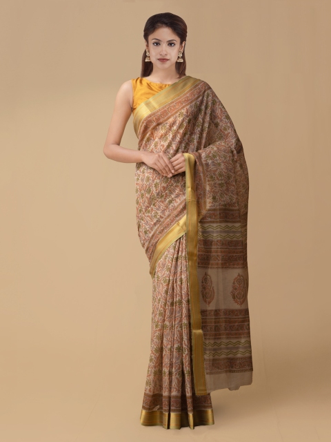 

Unnati Silks Brown Pure Avnee Chanderi Cotton Saree