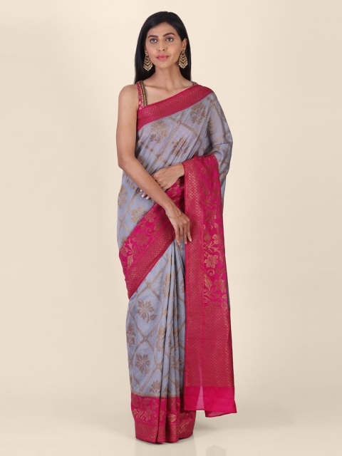 Shruti and Mangaaysh Grey Silk Blend Handloom Woven Design Banarasi Saree