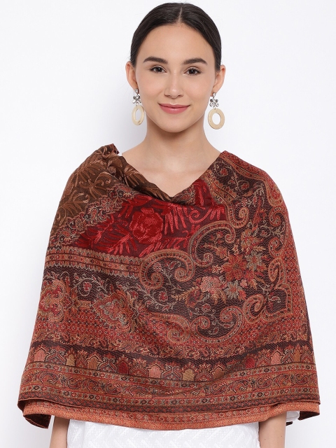 

Pashmoda Women Black & Maroon Aari Embroidered Jamawar Shawl