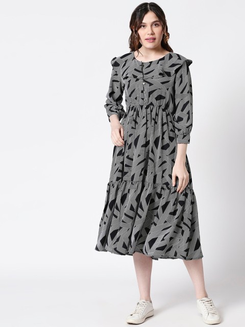 

TERQUOIS Women Black Printed A-Line Dress