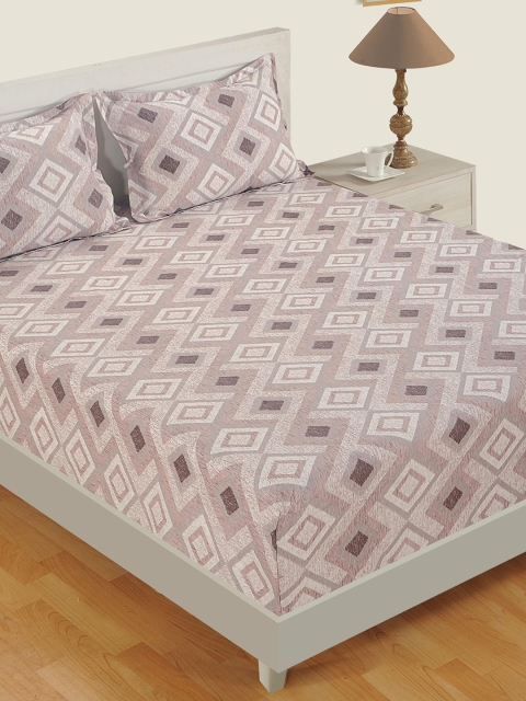

SWAYAM Beige & Pink Printed 144 TC 1 King Bedsheet With 2 Pillow Cover