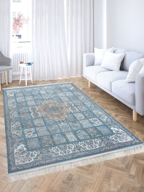 

Tistabene Blue & Brown Ethnic Motifs Silk Anti-Skid Carpet