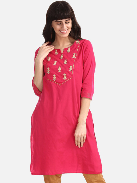 

Karigari Women Pink Yoke Design A-Line Kurta