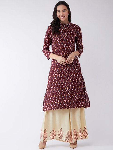 

InWeave Women Maroon Printed Straight Kurta