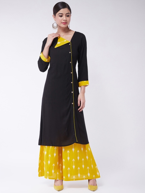 

InWeave Women Black & Yellow Solid Kurta with Palazzo