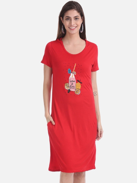 

Sugr Red & Pink Graphic Print Pure Cotton Nightdress