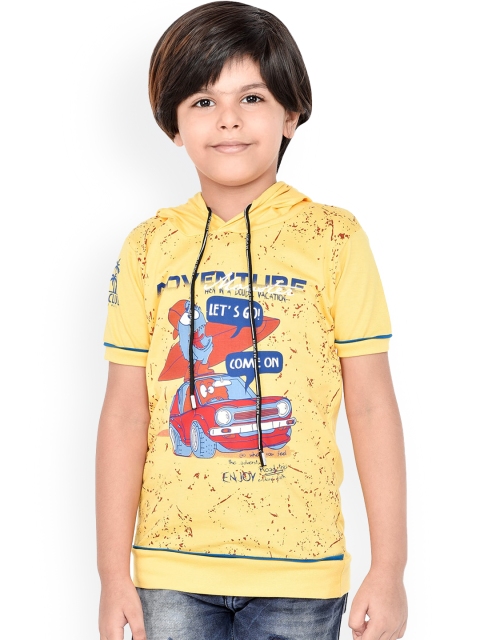 

ORANGE PUMPKKIN Boys Yellow Printed Hood T-shirt