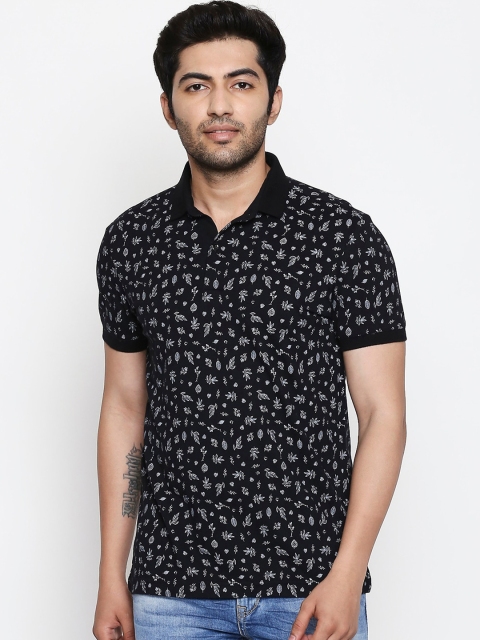 

Mufti Men Black Printed Polo Collar Pure Cotton T-shirt