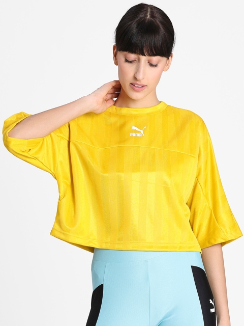 

Puma Women Yellow Solid Round Neck luXTG Jacquard Tee