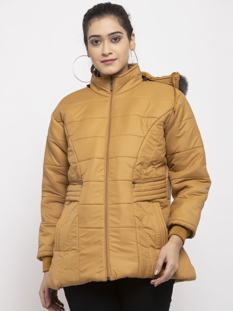 

KLOTTHE Women Mustard Brown Solid Windcheater Parka